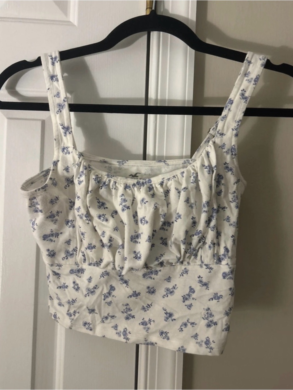 Hollister White Crop Camisole with Blue Floral Print